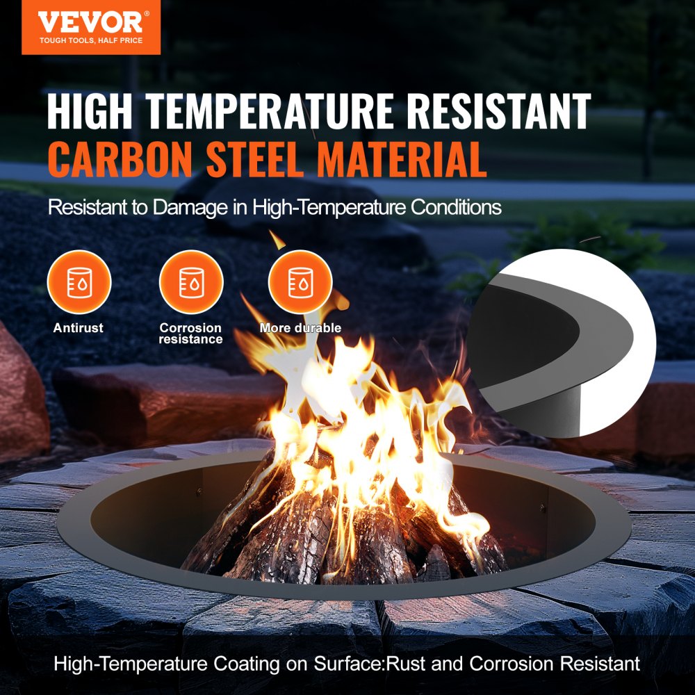 Fire Pit Ring Round 35 Inch Outer Steel Liner DIY Campfire Ring Firepit