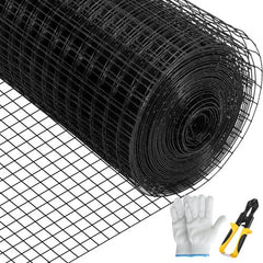 Hardware Cloth, 36" x 50` & 1"x1" Mesh Size, Galvanized Steel Vinyl Coated 16 Gauge Chicken Wire Fencing w/A Cutting Plier & A Pair of Fabric Gloves, for Garden Fencing & Pet Enclosures, Black