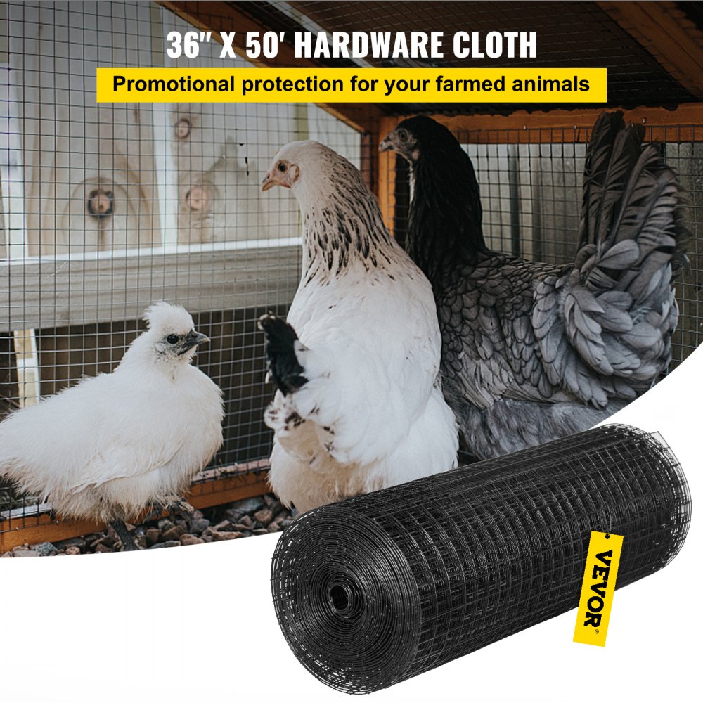 Hardware Cloth, 36" x 50` & 1"x1" Mesh Size, Galvanized Steel Vinyl Coated 16 Gauge Chicken Wire Fencing w/A Cutting Plier & A Pair of Fabric Gloves, for Garden Fencing & Pet Enclosures, Black