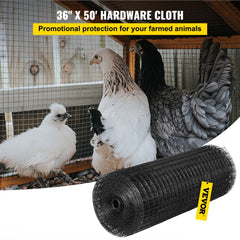 Hardware Cloth, 36" x 50` & 1"x1" Mesh Size, Galvanized Steel Vinyl Coated 16 Gauge Chicken Wire Fencing w/A Cutting Plier & A Pair of Fabric Gloves, for Garden Fencing & Pet Enclosures, Black