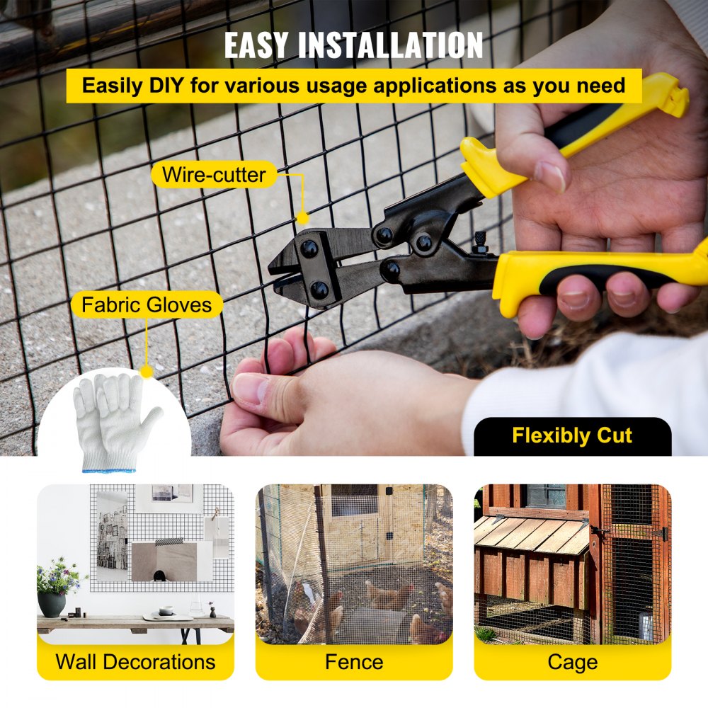Hardware Cloth, 36" x 50` & 1"x1" Mesh Size, Galvanized Steel Vinyl Coated 16 Gauge Chicken Wire Fencing w/A Cutting Plier & A Pair of Fabric Gloves, for Garden Fencing & Pet Enclosures, Black
