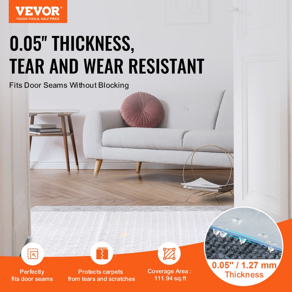 Transparent 24x72 inch PVC carpet protector with textured studs for doorways and pet scratches.