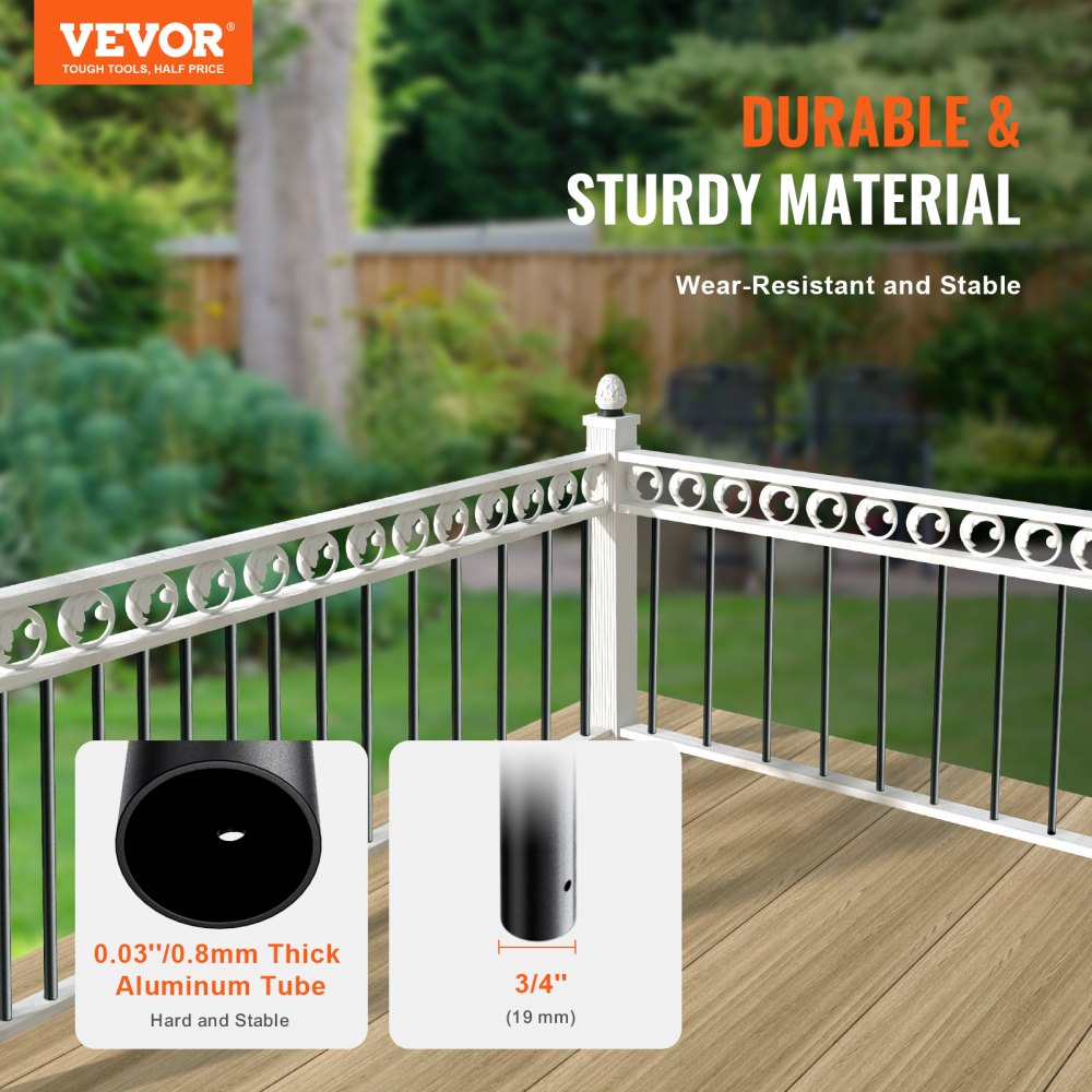 Staircase Metal Balusters, 3/4`` Round x 32`` Long Aluminum Decorative Banister Spindles, 101 Pack Deck Baluster with Screws, Classic Hollow Deck Railing Satin Black Powder Coated for Porch