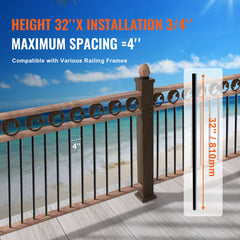 Staircase Metal Balusters, 3/4`` Round x 32`` Long Aluminum Decorative Banister Spindles, 101 Pack Deck Baluster with Screws, Classic Hollow Deck Railing Satin Black Powder Coated for Porch