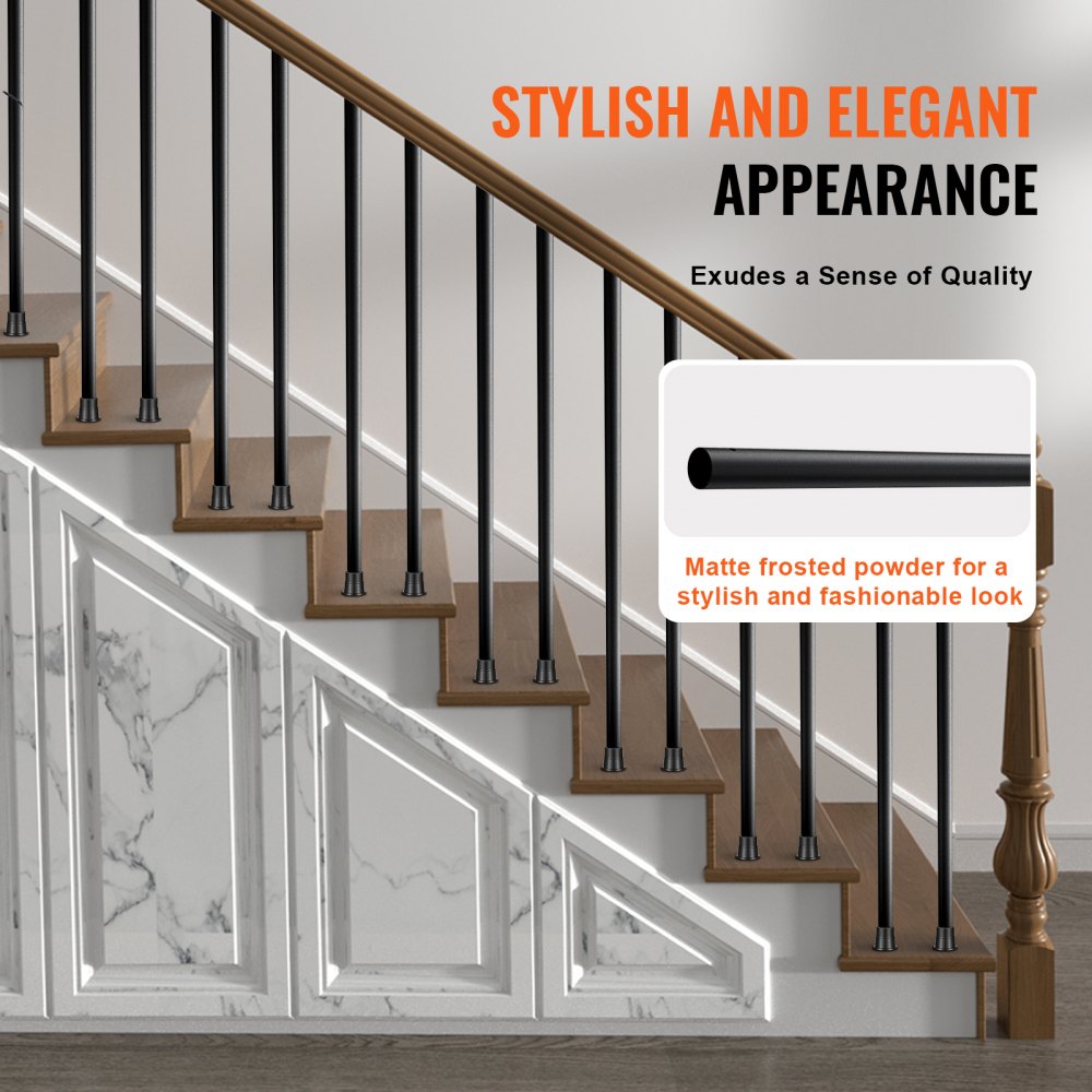 Staircase Metal Balusters, 3/4`` Round x 32`` Long Aluminum Decorative Banister Spindles, 101 Pack Deck Baluster with Screws, Classic Hollow Deck Railing Satin Black Powder Coated for Porch