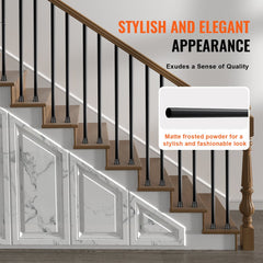 Staircase Metal Balusters, 3/4`` Round x 32`` Long Aluminum Decorative Banister Spindles, 101 Pack Deck Baluster with Screws, Classic Hollow Deck Railing Satin Black Powder Coated for Porch