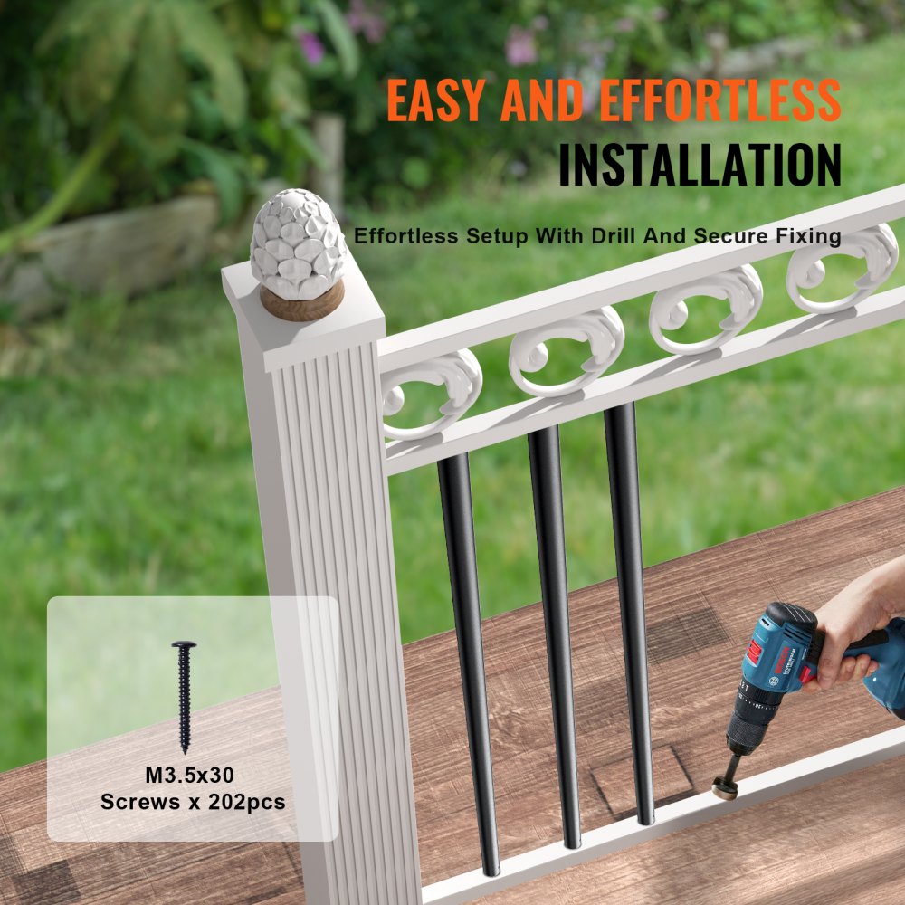 Staircase Metal Balusters, 3/4`` Round x 32`` Long Aluminum Decorative Banister Spindles, 101 Pack Deck Baluster with Screws, Classic Hollow Deck Railing Satin Black Powder Coated for Porch