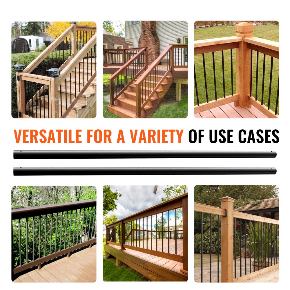 Staircase Metal Balusters, 3/4`` Round x 32`` Long Aluminum Decorative Banister Spindles, 101 Pack Deck Baluster with Screws, Classic Hollow Deck Railing Satin Black Powder Coated for Porch
