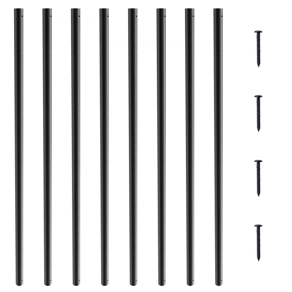 Staircase Metal Balusters, 3/4`` Round x 32`` Long Aluminum Decorative Banister Spindles, 101 Pack Deck Baluster with Screws, Classic Hollow Deck Railing Satin Black Powder Coated for Porch