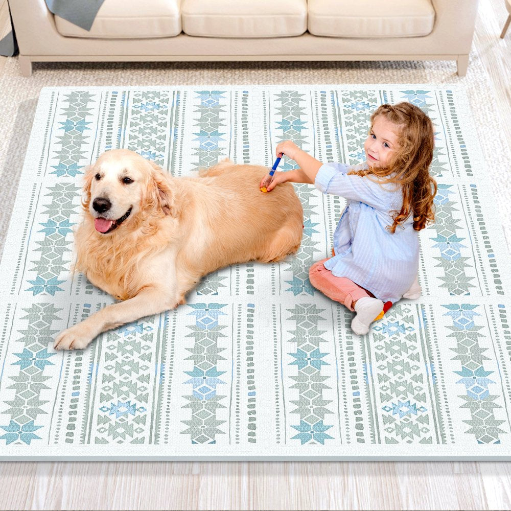 Colorful interlocking foam tiles in six pieces for a safe play area for kids.