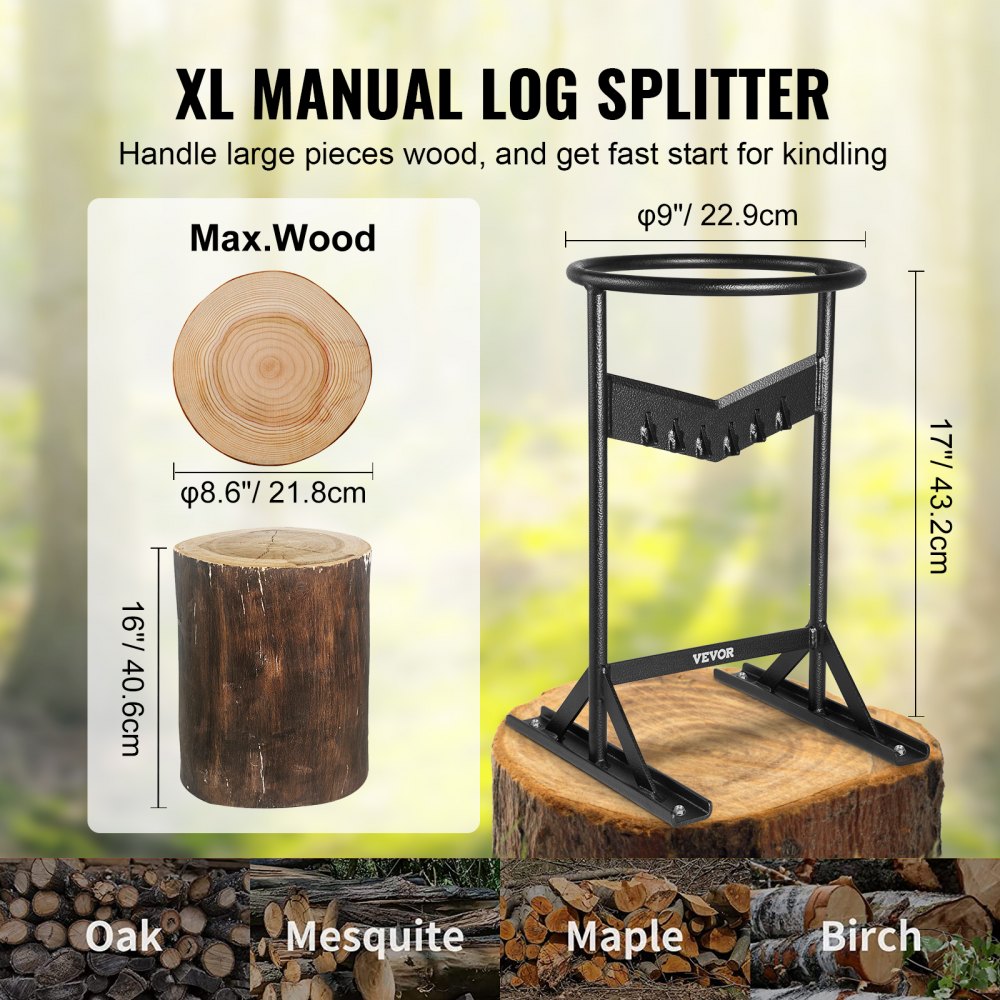 Firewood Kindling Splitter, 9``x17`` XL Wood Splitter, Unique V-Shaped Finger-Safety Blade, Manual Log Splitter for Wood Splitting, Heavy Duty Strong Steel Structure & Stability, Log Splitter