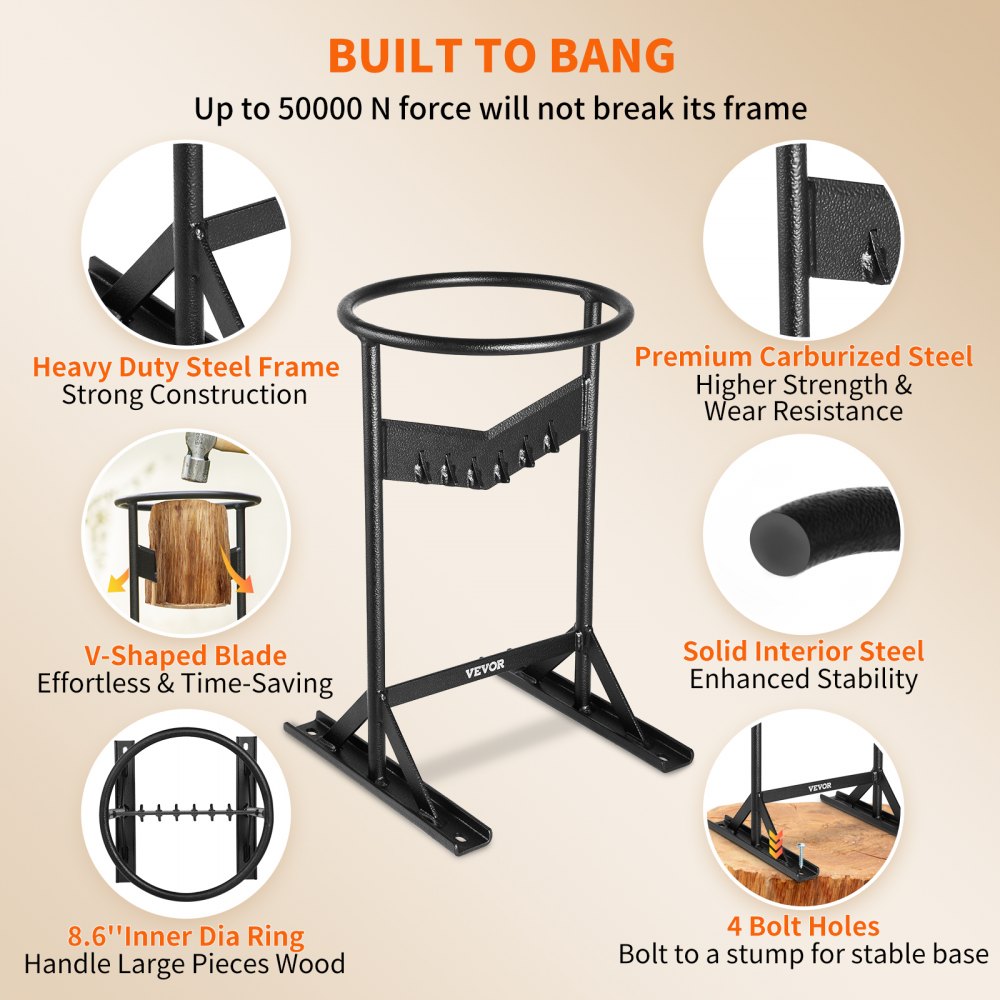 Firewood Kindling Splitter, 9``x17`` XL Wood Splitter, Unique V-Shaped Finger-Safety Blade, Manual Log Splitter for Wood Splitting, Heavy Duty Strong Steel Structure & Stability, Log Splitter