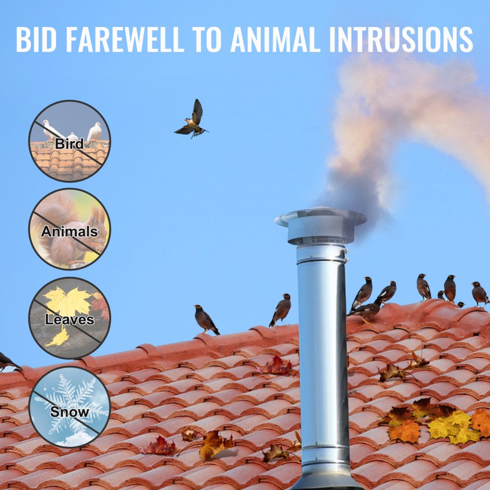 Chimney Cap, 6 inch, 304 Stainless Steel Round Roof Rain Cap, 11.81-inch Increased Caps, All Weather & Reinforced Screws & Easy Installation, for Perfect Insulation Vent Cover Outside, Silver