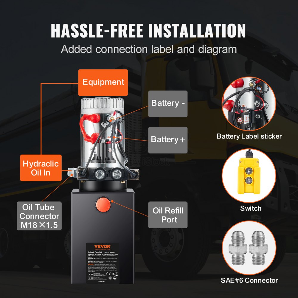 Bostome 10 Quart Double Acting Hydraulic Pump with 12V motor and rust-proof steel tank.