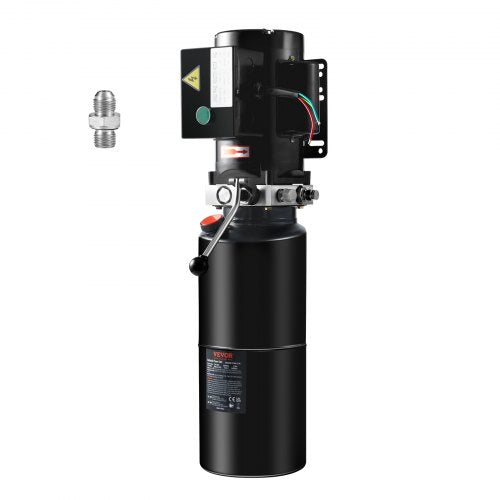 Black Bostome 10-quart single-acting hydraulic power unit with motor, controls, and fittings.