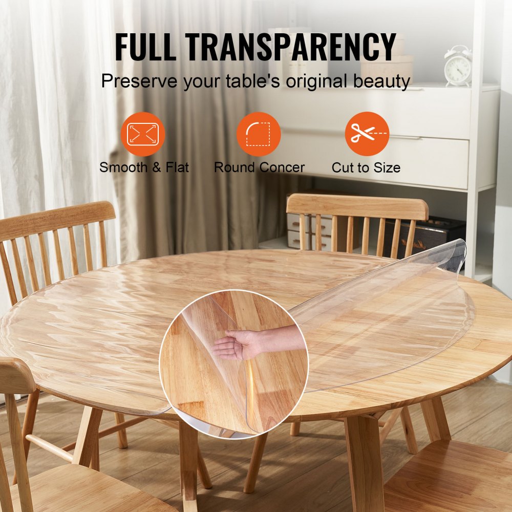 Clear Table Cover Protector, 42 inch/1068 mm Round Table Cover, 1.5 mm Thick PVC Plastic Tablecloth, Waterproof Desktop Protector for Writing Desk, Coffee Table, Dining Room Table