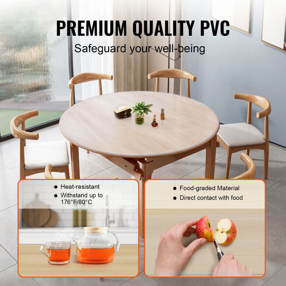 Clear Table Cover Protector, 48 inch/1230 mm Round Table Cover, 1.5 mm Thick PVC Plastic Tablecloth, Waterproof Desktop Protector for Writing Desk, Coffee Table, Dining Room Table