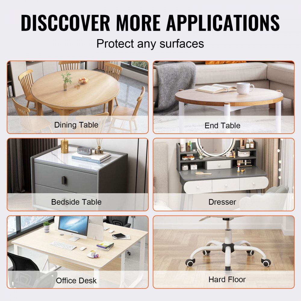 Clear Table Cover Protector, 48 inch/1230 mm Round Table Cover, 1.5 mm Thick PVC Plastic Tablecloth, Waterproof Desktop Protector for Writing Desk, Coffee Table, Dining Room Table