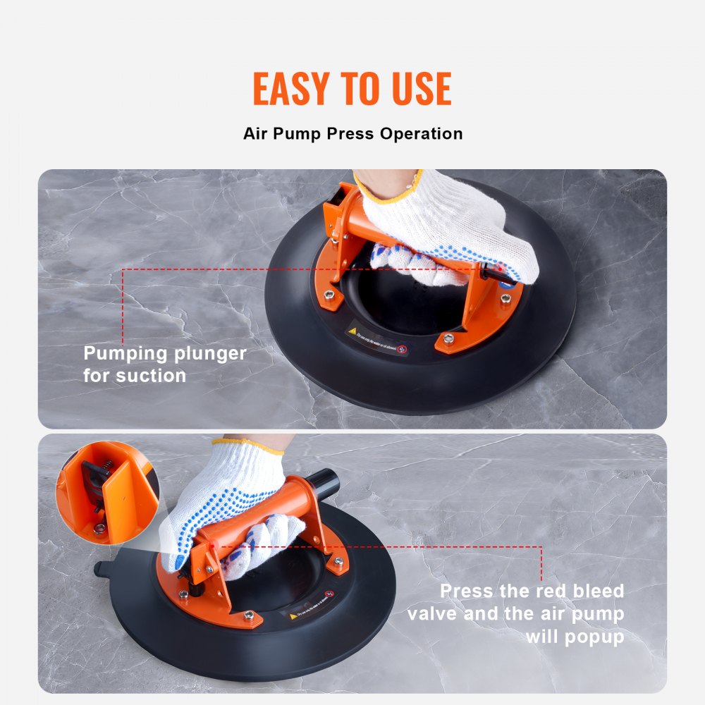 Glass Suction Cup, 10" 990 lbs Load Capacity, Vacuum Suction Cup with Steel Handle & Carry Box, Heavy Duty Industrial Suction Cup Lifter Tool for Glass, Granite, Tile, Metal, Wood Panel Lifting