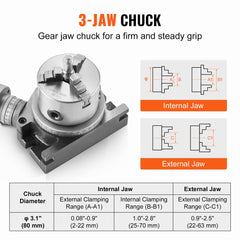 Bostome 4-inch rotary table with 3-jaw chuck for horizontal and vertical milling applications.