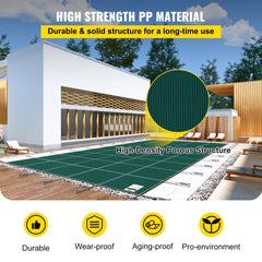 Pool Safety Cover, Inground Pool Cover Fit for PP Material, Rectangle Inground Safety Pool Cover Green, Mesh Solid Pool Safety Cover for Swimming Pool Winter Safety Cover (16x36 ft)