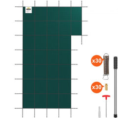 Inground Pool Safety Cover, 20 ft x 38 ft Rectangular Winter Pool Cover with Right Step, Triple Stitched, High Strength Mesh PP Material, Good Rain Permeability, Installation Hardware Included