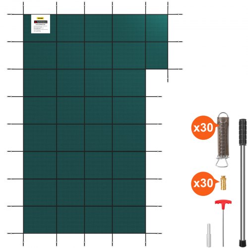 Inground Pool Safety Cover, 22 ft x 42 ft Rectangular Winter Pool Cover with Right Step, Triple Stitched, High Strength Mesh PP, Good Rain Permeability, Installation Hardware Included