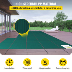 Inground Pool Safety Cover, 22 ft x 42 ft Rectangular Winter Pool Cover with Right Step, Triple Stitched, High Strength Mesh PP, Good Rain Permeability, Installation Hardware Included