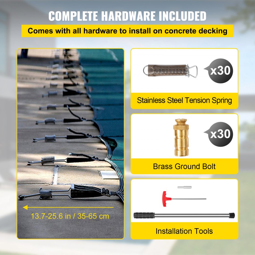 Inground Pool Safety Cover, 22 ft x 42 ft Rectangular Winter Pool Cover with Right Step, Triple Stitched, High Strength Mesh PP, Good Rain Permeability, Installation Hardware Included