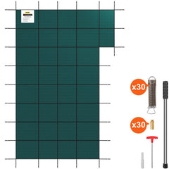 Inground Pool Safety Cover, 22 ft x 42 ft Rectangular Winter Pool Cover with Right Step, Triple Stitched, High Strength Mesh PP, Good Rain Permeability, Installation Hardware Included