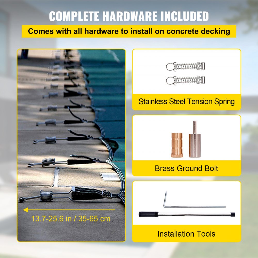 Inground Pool Safety Cover, 18 ft x 34 ft Rectangular Winter Pool Cover with Left Step,  Triple Stitched, High Strength Mesh PP Material, Good Rain Permeability, Installation Hardware Included