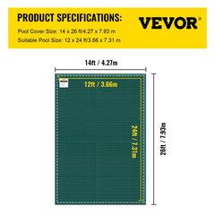 Inground Pool Safety Cover, 14 ft x 26 ft Rectangular Winter Pool Cover, Triple Stitched, High Strength Mesh PP Material with Good Rain Permeability, Installation Hardware Included, Green