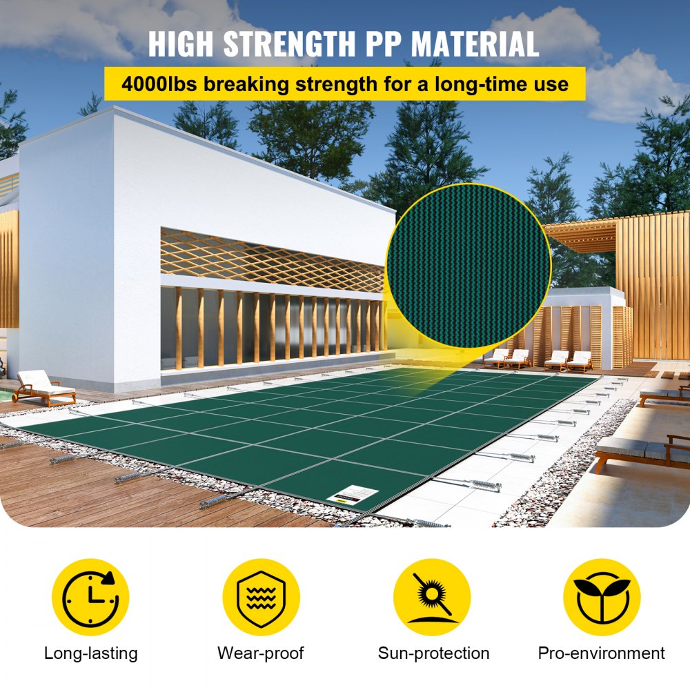Inground Pool Safety Cover, 20 ft x 42 ft Rectangular Winter Pool Cover, Triple Stitched, High Strength Mesh PP Material with Good Rain Permeability, Installation Hardware Included, Green