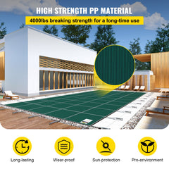 Inground Pool Safety Cover, 20 ft x 42 ft Rectangular Winter Pool Cover, Triple Stitched, High Strength Mesh PP Material with Good Rain Permeability, Installation Hardware Included, Green