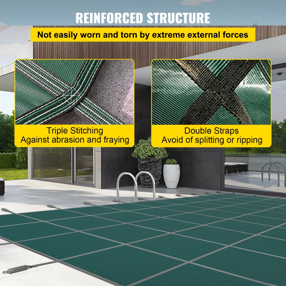 Inground Pool Safety Cover, 20 ft x 42 ft Rectangular Winter Pool Cover, Triple Stitched, High Strength Mesh PP Material with Good Rain Permeability, Installation Hardware Included, Green