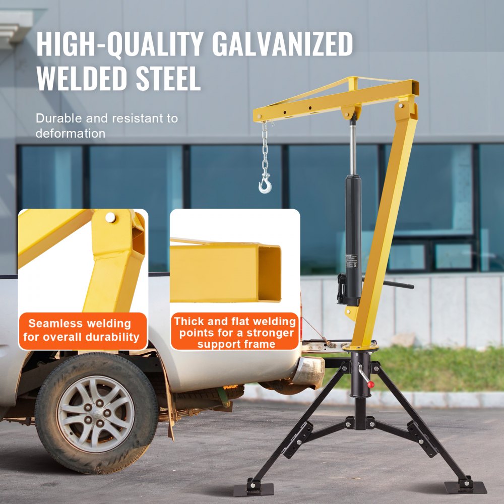 Hydraulic Pickup Truck Crane, 1000 lbs Capacity, 360° Swivel, Hitch Mounted Crane with Three Boom Capacities of 500 lbs, 750 lbs & 1000 lbs, for Lifting Goods in Construction, Forestry, Factory