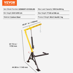 Hydraulic Pickup Truck Crane, 1000 lbs Capacity, 360° Swivel, Hitch Mounted Crane with Three Boom Capacities of 500 lbs, 750 lbs & 1000 lbs, for Lifting Goods in Construction, Forestry, Factory