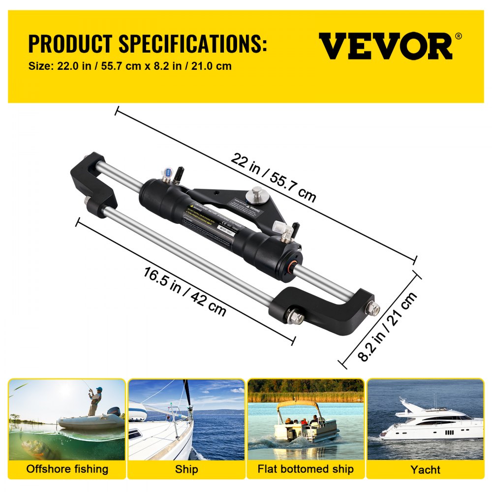 Hydraulic Steering Cylinder 300HP, Hydraulic Steering, Front Mount, Hydraulic Outboard Steering Cylinder for Marine Boat Steering System