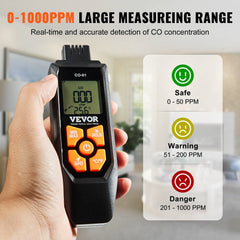 Carbon Monoxide Detectors, 0-1000PPM CO Detector with Audible & Visual Alarm, Portable CO Gas Meter Tester with Temperature Sensor, LCD Backlit Screen for Home / Industrial (3 x Battery Include)