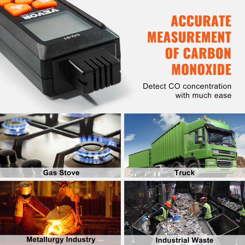 Carbon Monoxide Detectors, 0-1000PPM CO Detector with Audible & Visual Alarm, Portable CO Gas Meter Tester with Temperature Sensor, LCD Backlit Screen for Home / Industrial (3 x Battery Include)