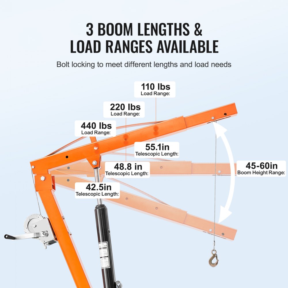 Hydraulic Pickup Truck Crane Hoist Crane 500 lbs 360° Swivel Hoist Lift