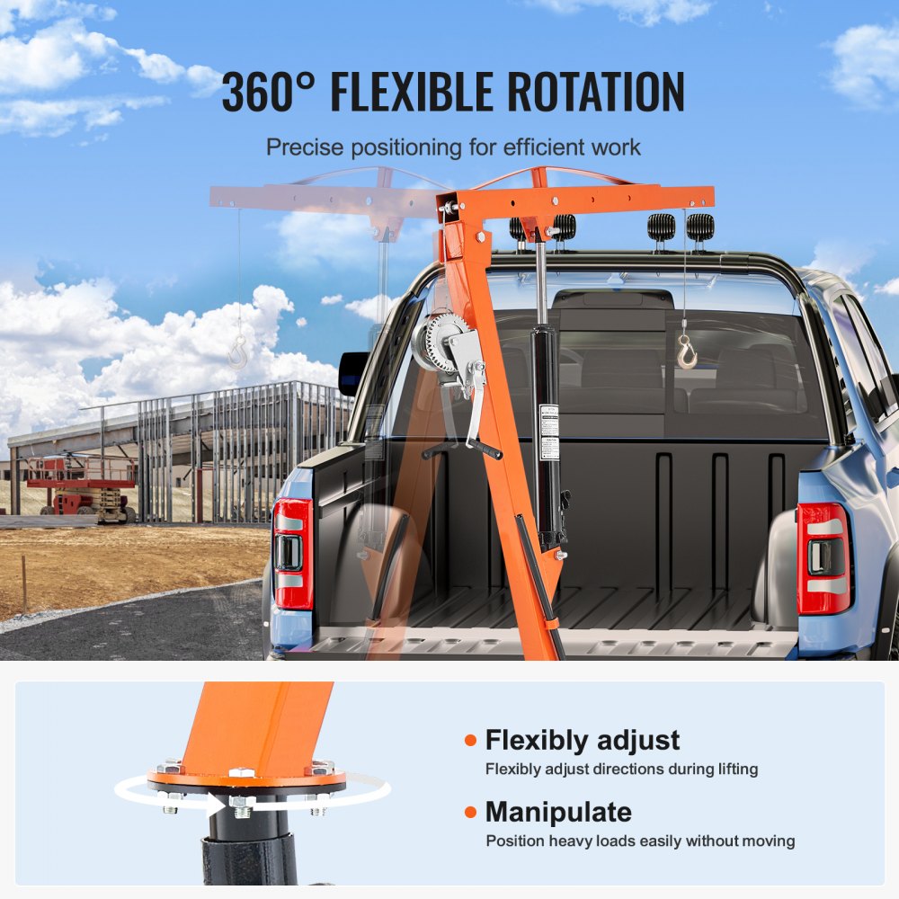 Hydraulic Pickup Truck Crane Hoist Crane 500 lbs 360° Swivel Hoist Lift