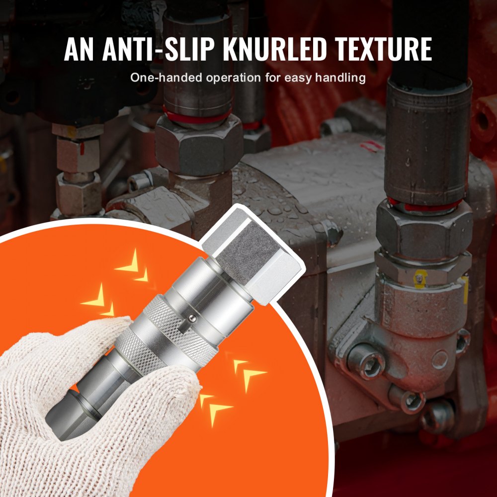 1/2" Flat Face Hydraulic Couplers, 3/4 SAE Skid Steer Hydraulic Quick Connect Couplers with 2 Dust Caps (ISO16028)