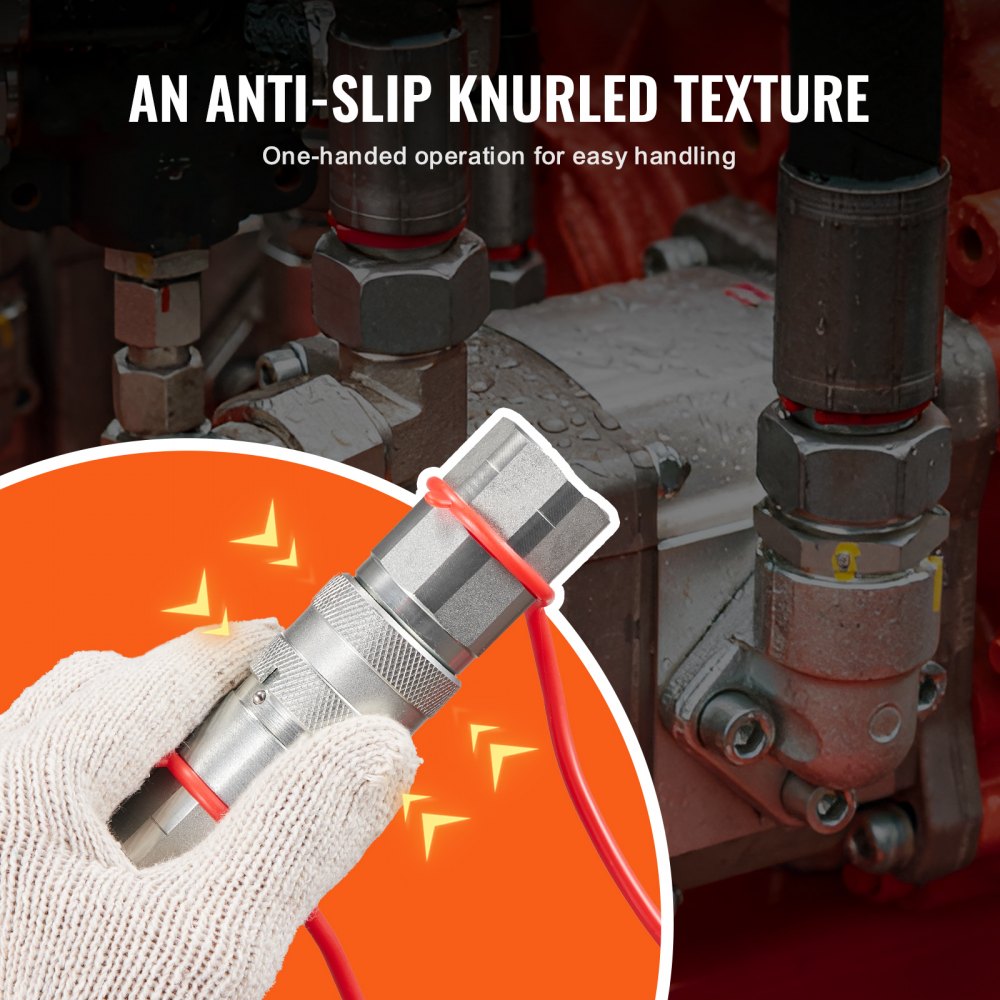 1/2" Flat Face Hydraulic Couplers, 1/2" NPT Skid Steer Hydraulic Quick Connect Couplers with 2 Dust Caps (ISO16028)