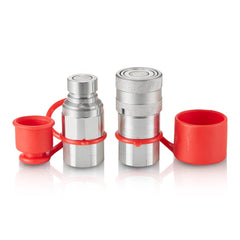 1/2" Flat Face Hydraulic Couplers, 1/2" NPT Skid Steer Hydraulic Quick Connect Couplers with 2 Dust Caps (ISO16028)