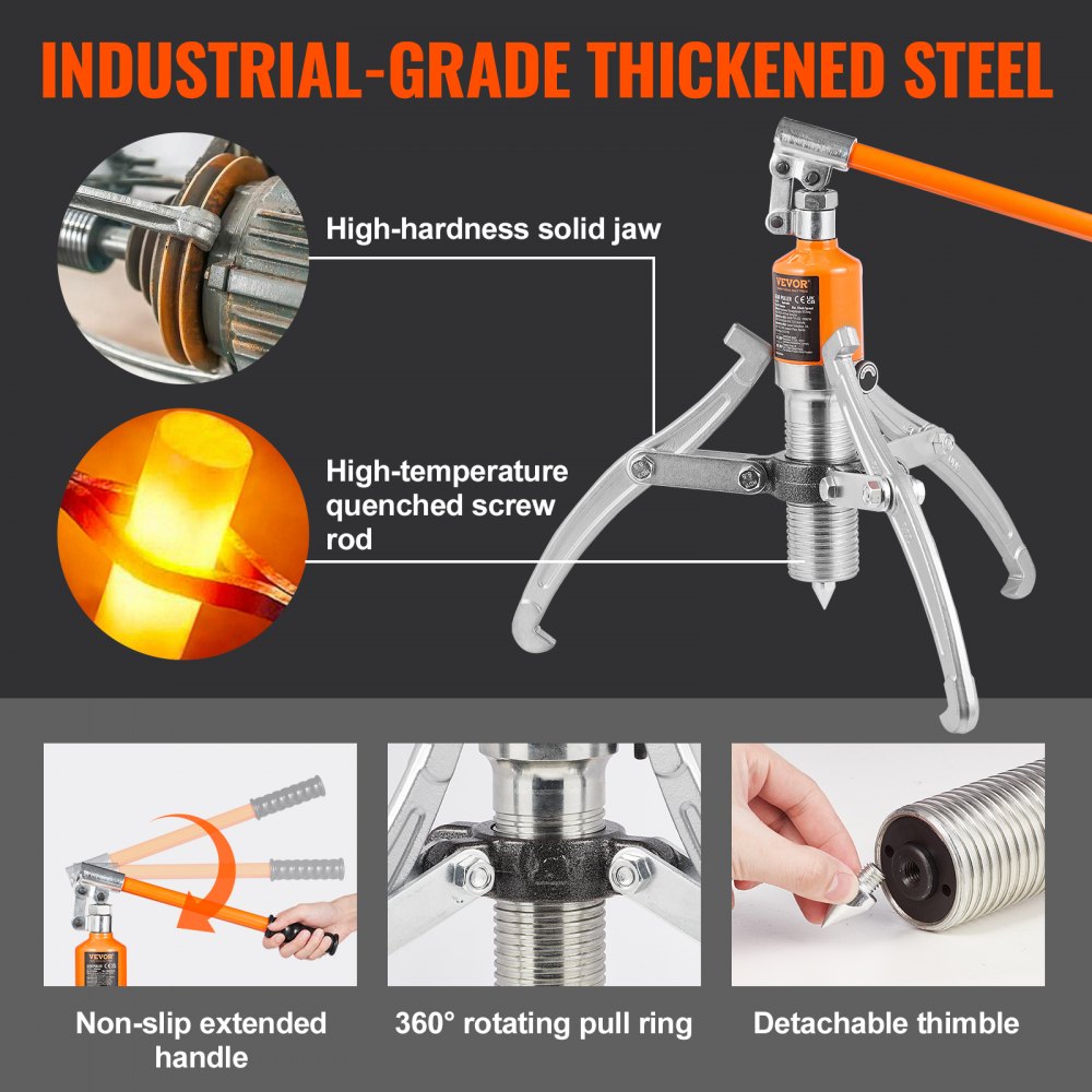 Hydraulic Gear Puller, 15 Ton Max Capacity Wheel Bearing Pulling Separator, 2 or 3 Jaws Puller, Vertically and Horizontally, 12" Jaw Hydraulic Puller with Case for Pulling Hubs