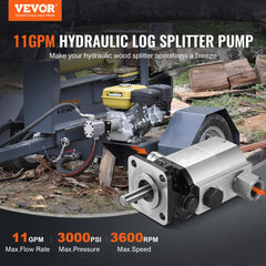 Hydraulic Log Splitter Pump, 11GPM, 2 Stage 3000PSI Wood Log Splitter Pump, 1`` Inlet 1/2`` NPT Outlet 3600 RPM Aluminum Hydraulic Gear Pump, for Small Engine Mounting Log Splitters Snowplow