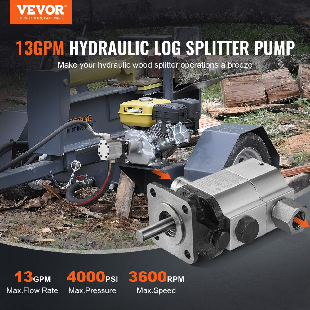 Hydraulic Wood Log Splitter Pump Kit, 13 GPM, 2 Stage 4000 PSI Aluminum Hydraulic Gear Pump, with Coupling Installation Base 1/2`` NPT Outlet 3600 RPM, for Small Engine Mounting Log Splitter