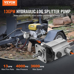 Hydraulic Wood Log Splitter Pump Kit, 13 GPM, 2 Stage 4000 PSI Aluminum Hydraulic Gear Pump, with Coupling Installation Base 1/2`` NPT Outlet 3600 RPM, for Small Engine Mounting Log Splitter