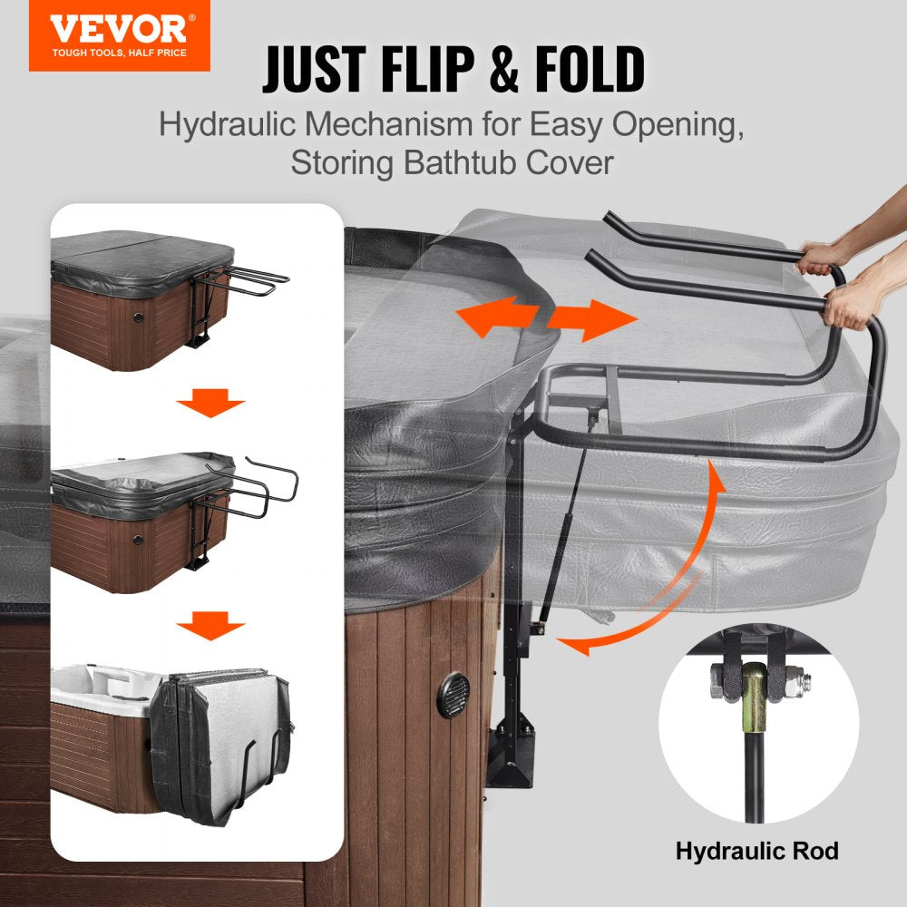 Hot Tub Cover Lift, Spa Cover Lift, Hydraulic, Height 33.1" - 41.3" Width 53.1" - 92.5" Adjustable, Installed Underneath on one Sides, Suitable for Various Sizes of Hot Tubs, Spa